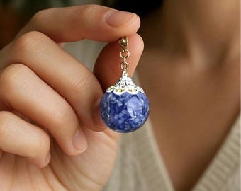 Blue Hydrangea Resin Pendant Necklace, Botanical Jewelry