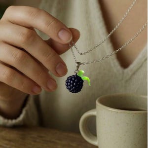 Blackberry Necklace, Blackberry Charm, Polymer Clay Nature Pendant, Summer Berry Necklace, Blackberry Pendant, Forest Blackberry Pendant