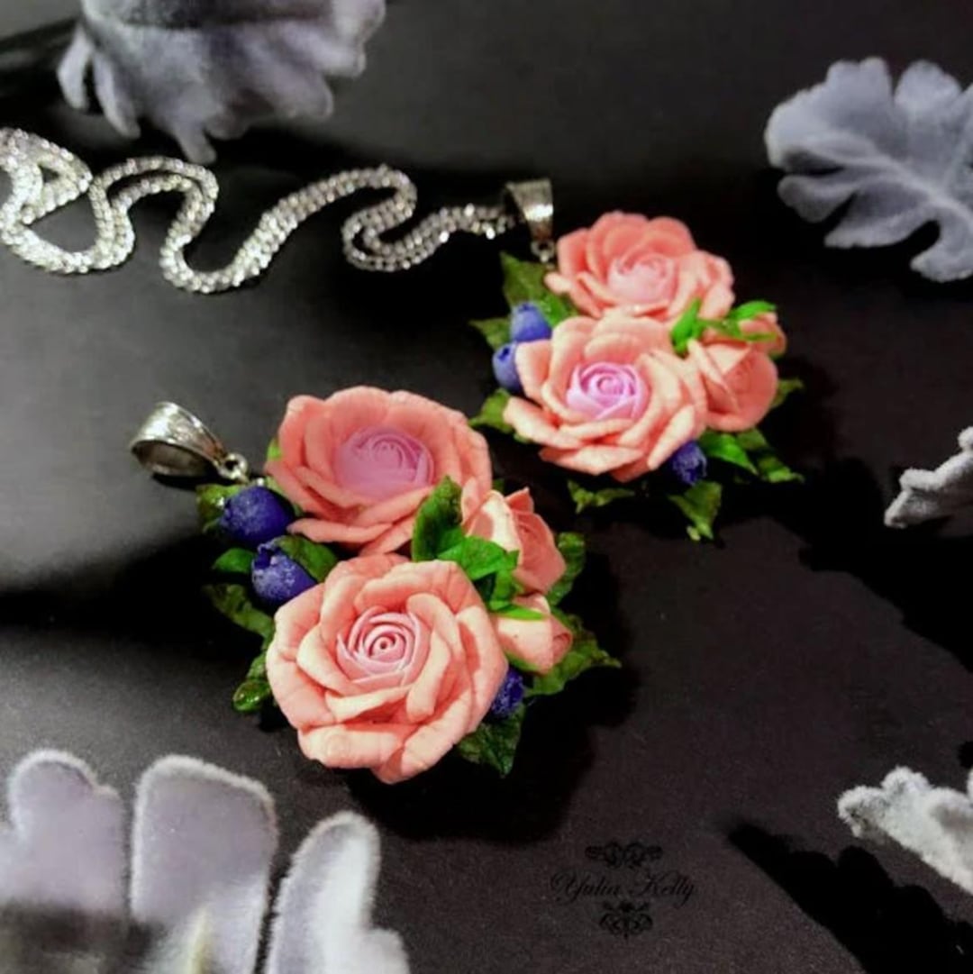 Handmade Peach Rose Polymer Clay Necklace, Floral Jewelry - Etsy