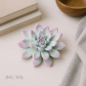 Handmade Green Succulent Barrette, Polymer Clay Floral Headpiece