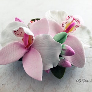 Orchids Barrette, Pink Barrette Orchids, White Orchids Barrette, Clay Flower Barrette, Bobby Pin Orchids, Polymer Clay Barrette, Clay Orchid