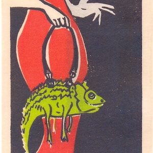 Original Linolschnitt SHOPPING QUEEN  27x21cm schwarz grün rot blaugrau geschenk deko wohnraum kunst illustration moku hanga grafik