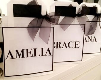 Personalised Hen Party Gift Bag, Classy Favour Bag, Black & White, Navy or Pink, Bride Tribe, With organza bow and tissue paper