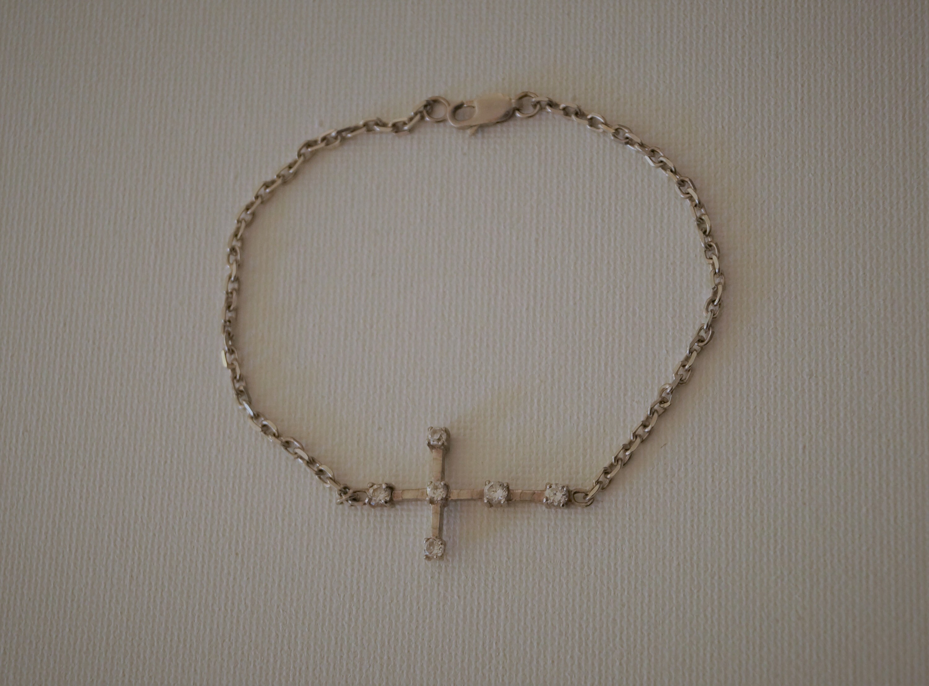 アクセサリー Vintage 50s Silver Chain Cross Bracelet Vintage Sterling Silver Chain Bracelet With Silver X Cross