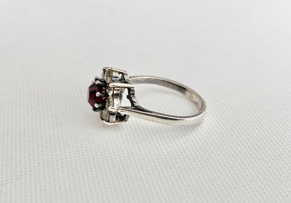 Vintage Sterling Silver Ruby Cluster Ring - Vinta… - image 6
