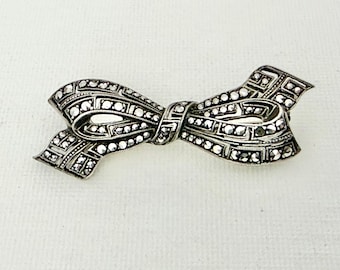 Vintage Sterling Silver and Marcasite Brooch - Vintage Marcasite Brooch - Vintage Sterling Silver Brooch - Vintage Pin - Vintage Bow Brooch