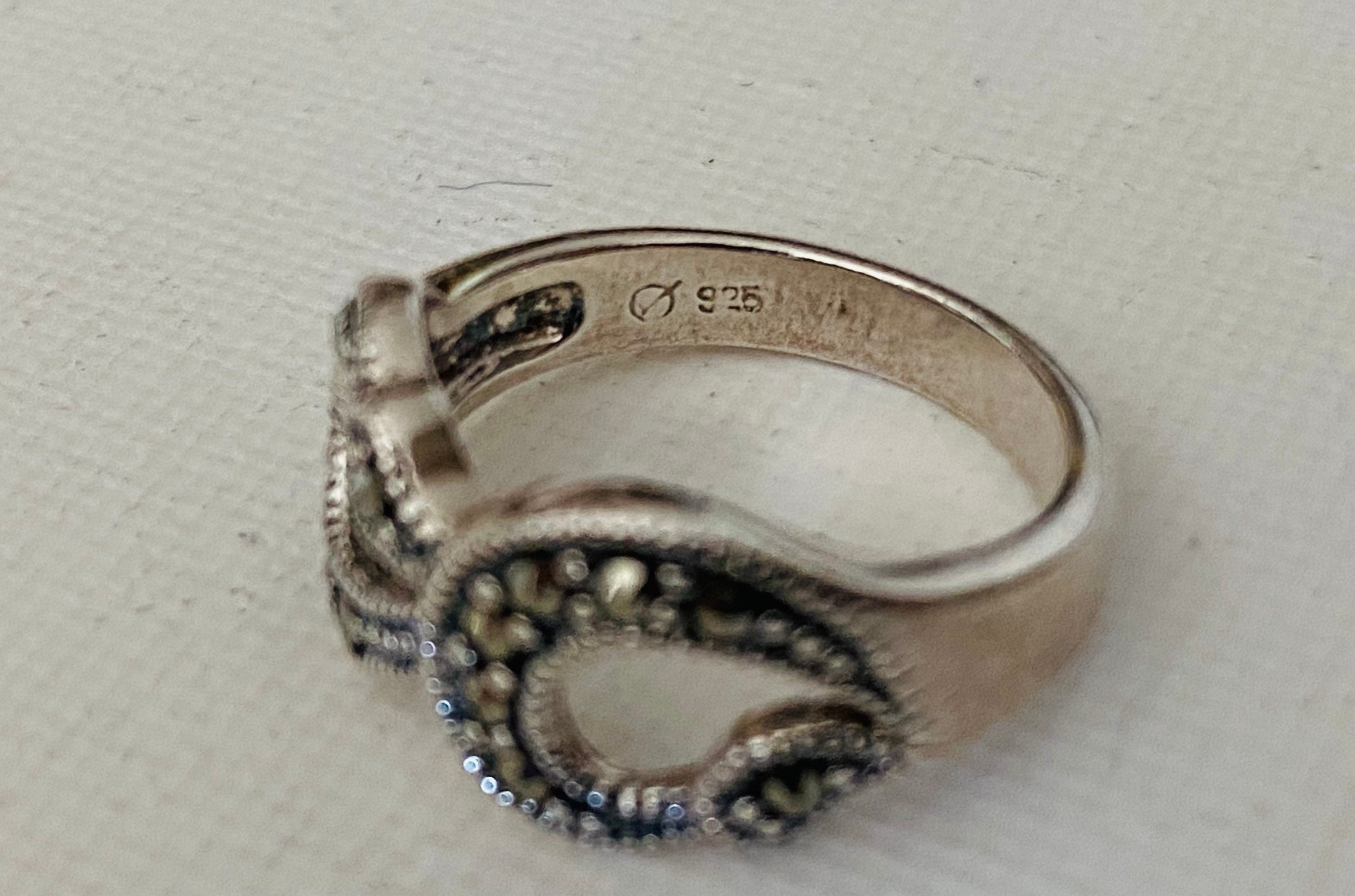 Vintage Sterling Silver Marcasite Ring - Chunky Silver Ring