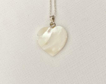 Vintage Sterling Silver Heart Necklace - Silver Heart Necklace - Mother of Pearl Heart Necklace - Mother of Pearl Necklace - Gift for her