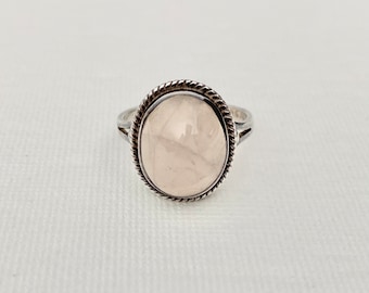 Vintage Sterling Silver Rose Quartz Ring - Rose Quartz Silver Ring - Vintage Rose Quartz Ring - Vintage Quartz Ring - Size 6 1/4 or M