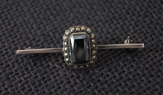 Vintage Sterling Silver, Hematite & Marcasite Bro… - image 1