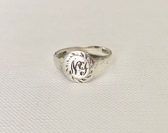 Vintage Silver Signet Ring - Vintage Signet Ring - 1978 Vintage Unisex Ring - Vintage Pinky Ring - Initial NY or FN Signet size 6 1/2 M 1/2