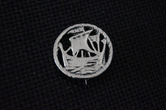 Vintage Silver Ship Brooch - Vintage Ship Brooch -