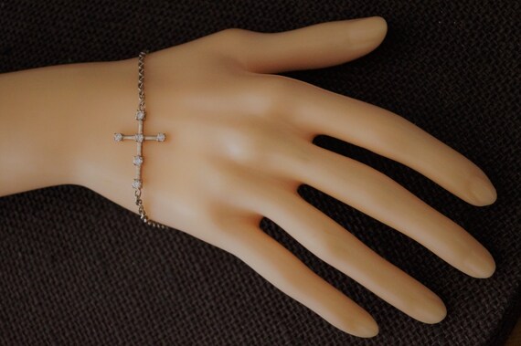 アクセサリー Vintage 50s Silver Chain Cross Bracelet Vintage Sterling Silver Chain Bracelet With Cross Charms - Etsy