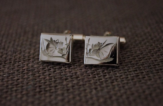 Vintage Sterling Silver Intaglio Warrior Cuff Link