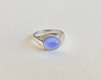 Vintage Sterling Silver Solitaire Ring - Vintage Signet Ring - Vintage Womens Signet Ring - Blue Stone Vintage Ring - size 8 1/2 or Q 1/2