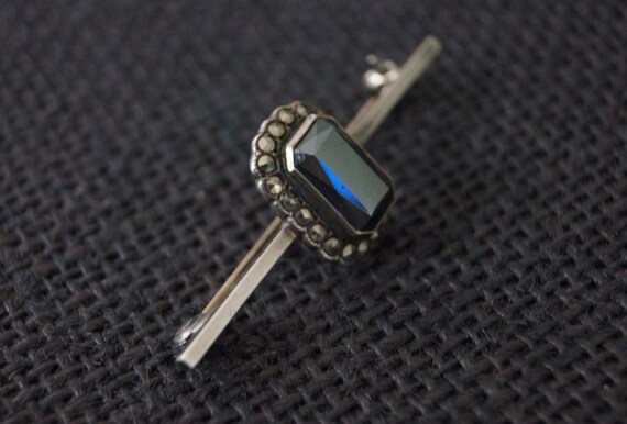 Vintage Sterling Silver, Hematite & Marcasite Bro… - image 3