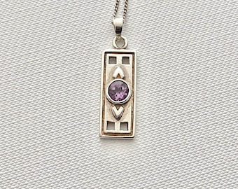 Vintage Sterling Silver Necklace with Amethyst - Vintage Amethyst Necklace - Vintage Amethyst Pendant - Vintage Silver Necklace