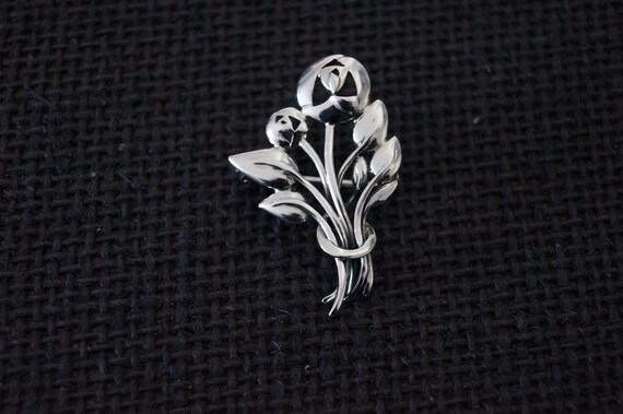 Vintage Sterling Silver Rose Brooch - Vintage Broo