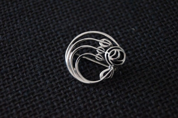 Vintage Sterling Silver Rose Brooch - Vintage Broo