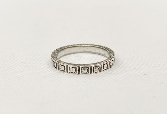 Sterling Silver Stackable Band Ring with Ten Marcasite Stones 2mm Wide Sterling Silver Stackable Band Ring with Ten Marcasite Stones 2mm Wide