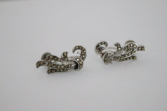 Vintage Sterling Silver Clip on Earrings - Vintag… - image 1