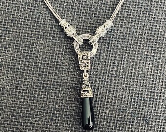 Vintage Sterling Silver Marcasite Pendant - Marcasite Necklace - Sterling Silver Necklace - Sterling Silver Pendant - Art deco necklace