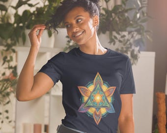 Sacred Geometry Unisex T-Shirt – Metatron’s Cube Chakra Star Tee – Psychedelic Festival Shirt – Spiritual Boho Graphic Top