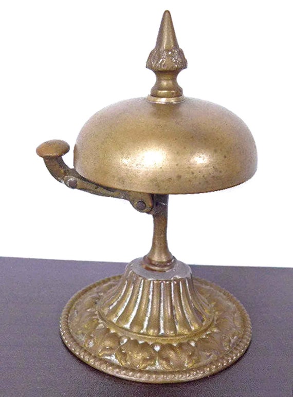 Vintage Brass Desk Bell Antique Metal Hotel Reception Ornate Counter Dinner Party Game