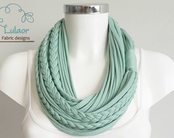 T shirt scarf, t shirt infinity scarf, loop scarf, fabric scarf, cotton fabric scarf, skinny scarf, mint scarf, green scarf, mint necklace