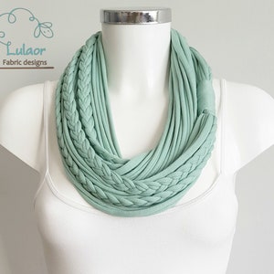 T shirt scarf, t shirt infinity scarf, loop scarf, fabric scarf, cotton fabric scarf, skinny scarf, mint scarf, green scarf, mint necklace
