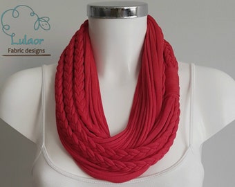 T shirt scarf, t shirt infinity scarf, loop scarf, fabric scarf, cotton fabric scarf, skinny scarf, red scarf, red scarf, red necklace