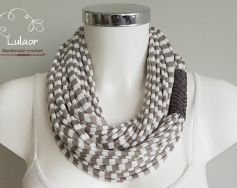 Scarf for women, t shirt infinity scarf, loop scarf, fabric scarf, cotton fabric scarf, skinny scarf, striped scarf, fashion scarf handmade