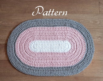 Pattern for oval rug, size of rug 33x21.6", small rug, crochet rug pattern, easy pattern, t-shirt yarn rug pattern, fast and easy pattern