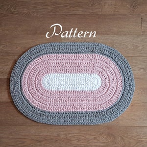 Pattern for oval rug, size of rug 33x21.6", small rug, crochet rug pattern, easy pattern, t-shirt yarn rug pattern, fast and easy pattern