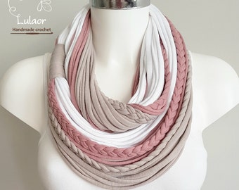 Unique scarf,scarves for women, loop scarf, cotton fabric scarf, unique handmade scarf, pink scarf, beige scarf, bohemian infinity scarf