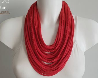 Rode ketting voor vrouwen, Rode stof ketting, stof sieraden, sjaal ketting voor vrouwen, kerstcadeau voor haar, t-shirt rode ketting