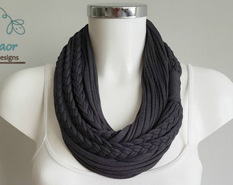 T shirt scarf, t shirt infinity scarf, loop scarf, fabric scarf, cotton fabric scarf, skinny scarf, gray scarf