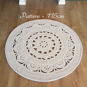 Pattern for Yona rug, T-shirt yarn rug, size of rug 115cm/ 45.2" diameter, round rug, crochet rug pattern, easy pattern, round carpet