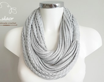 Gray infinity scarf, chain scarf, fabric scarf, cotton fabric scarf, loop scarf, gray scarf, chunky scarves, t shirt scarf