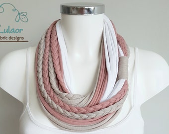 scarf for women, t shirt infinity scarf, loop scarf, fabric scarf, cotton fabric scarf, skinny scarf, pink scarf, fashion scarf handmade