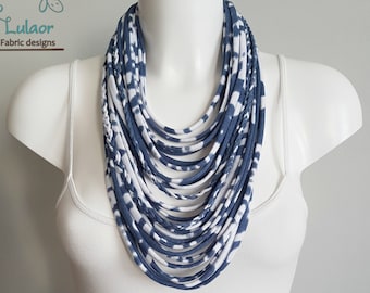 Statement necklace scarf, fabric necklace, blue necklace, multi strand necklace, tie dye necklace, gift for girlfriend