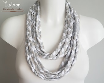 T-shirt scarf, t-shirt necklace, braided scarf, fabric scarf, fabric necklace, tricolor necklace, tricolor scarf