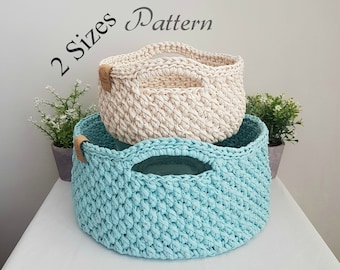 Pattern for crochet baskets in 2 sizes, Joy baskets, crochet pattern, round baskets, diy pattern, storage bins pattern, sturdy baskets