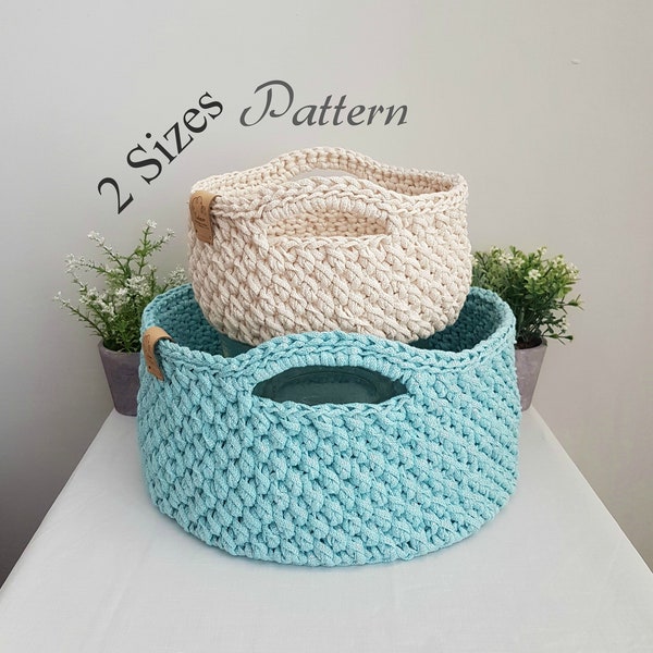 Pattern for crochet baskets in 2 sizes, Joy baskets, crochet pattern, round baskets, diy pattern, storage bins pattern, sturdy baskets