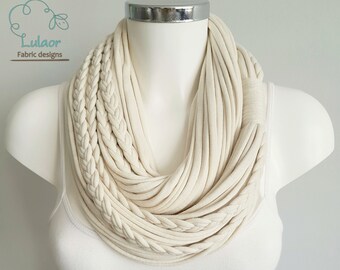 Unique scarf,scarves for women, loop scarf, cotton fabric scarf, unique handmade scarf, off white scarf, beige scarf, chunky scarf