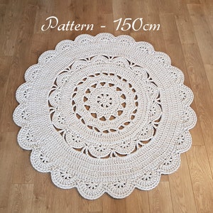 Pattern for Yona rug, size of rug 150cm 59" diameter, round rug, crochet rug pattern, easy pattern, large rug, t-shirt yarn rug pattern