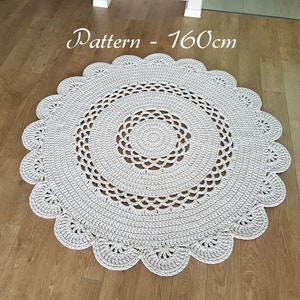 Crochet rug pattern, crochet doily rug pattern, Abigail rug Large 160cm, 62&quot; diameter, T-shirt yarn crochet rug pdf pattern, round rug