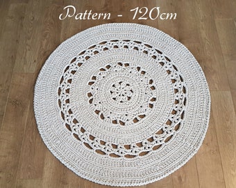 Pattern for crochet rug, Maya rug, Size of rug 120cm/ 47.2" diameter, T-shirt yarn crochet rug, crochet diy, Pdf file pattern