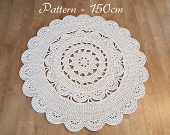 Pattern for Yona rug, size of rug 150cm 59" diameter, round rug, crochet rug pattern, easy pattern, large rug, t-shirt yarn rug pattern