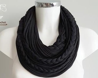 Black infinity scarf, chain scarf, fabric scarf, cotton fabric scarf, loop scarf, Black scarf, chunky scarves, t shirt scarf